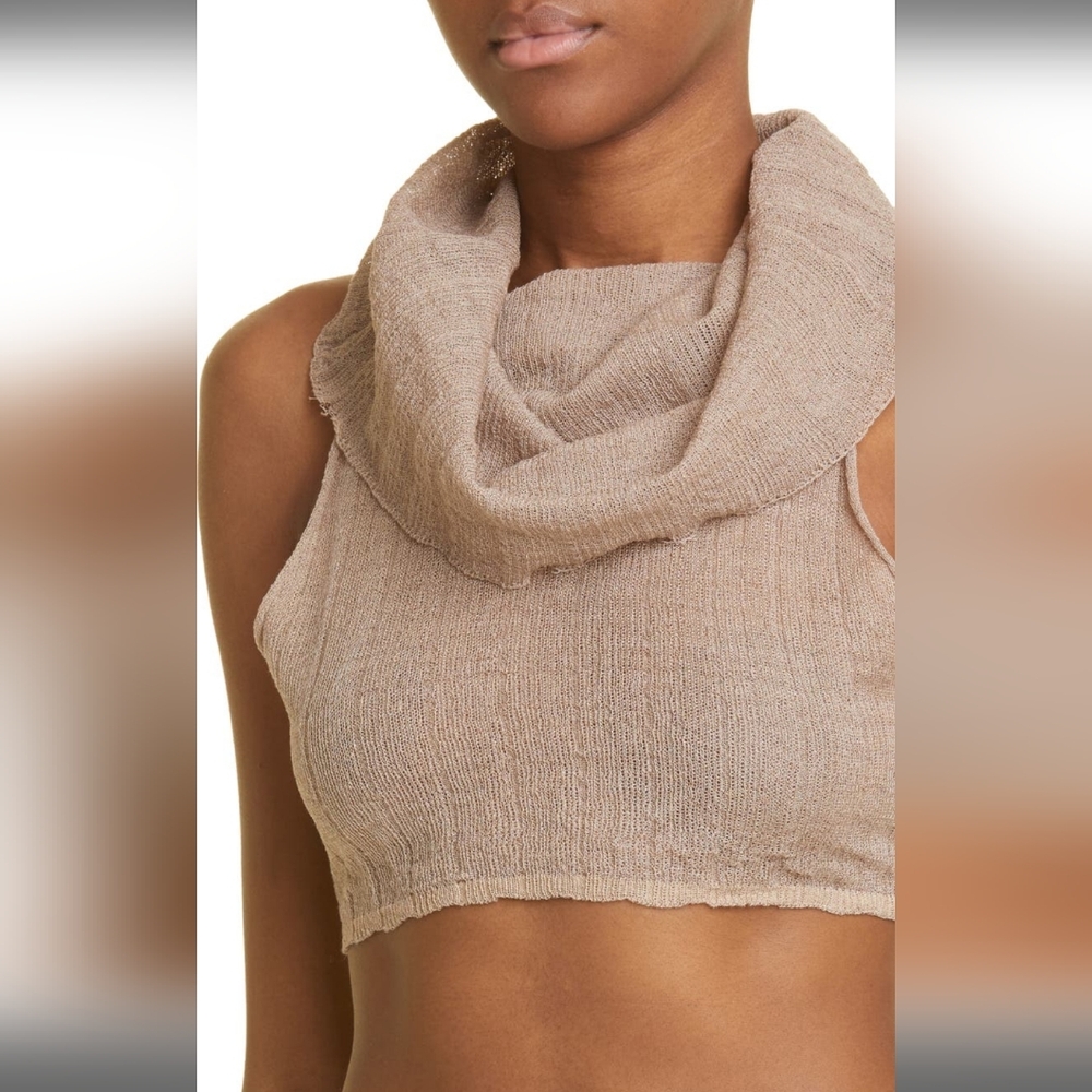 Wool Caril Pleat Neck Sleeveless Linen Blend Sweater ECRU, Size X-Small - Picture 3 of 4